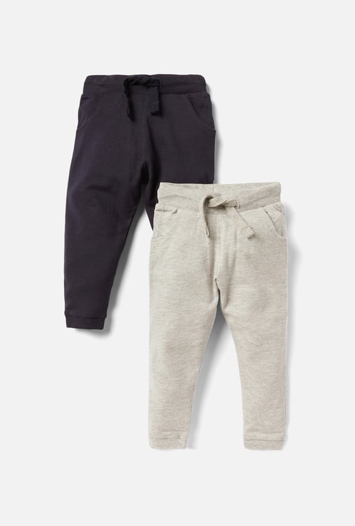 Juniors Solid Joggers with Elasticated Waistband - Set of 2
