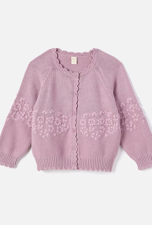 Giggles Floral Embroidered Long Sleeves Cardigan with Button Closure