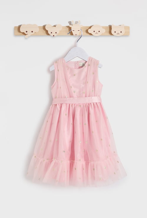 Juniors Sequinned Sleeveless A-line Dress