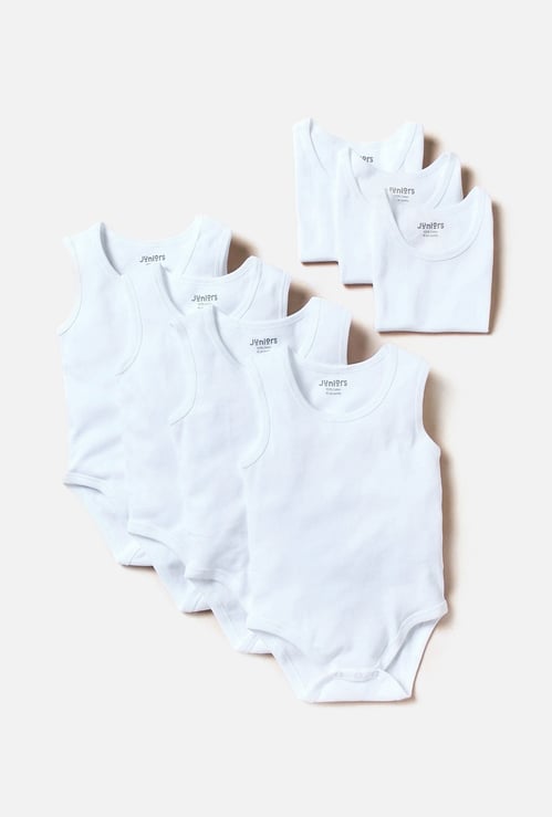 Juniors Solid Sleeveless Bodysuit with Snap Button Closure - Set of 7