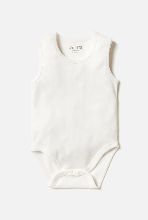 Juniors Solid Sleeveless Bodysuit with Button Closure