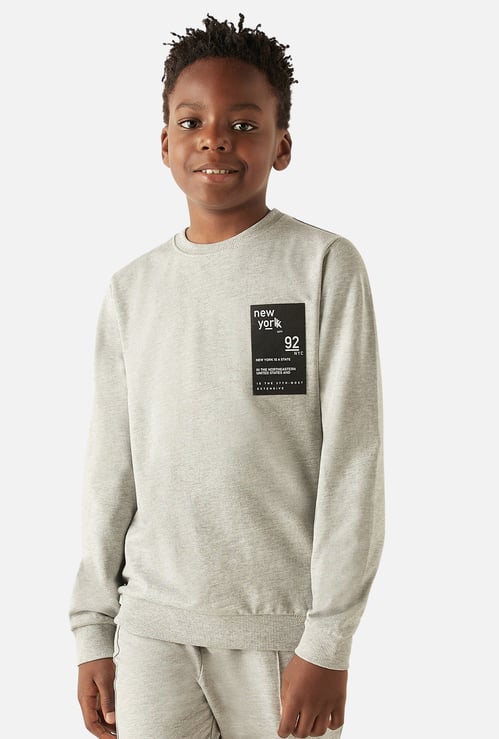 Juniors Printed Pullover with Crew Neck and Long Sleeves