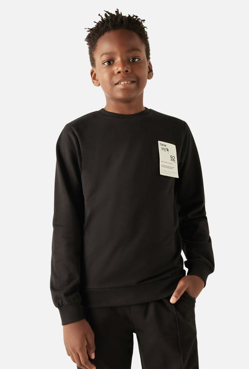 Juniors Printed Pullover with Round Neck and Long Sleeves