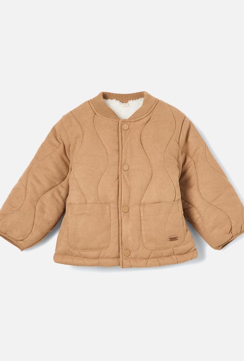 Giggles Quilted Jacket with Snap Button Closure and Long Sleeves