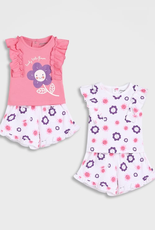 Juniors All Over Printed 3-Piece T-shirt and Shorts Set