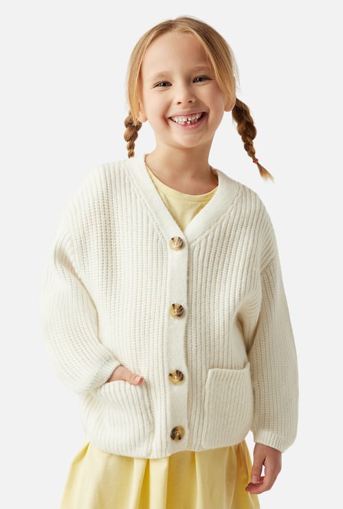 Juniors Textured Cardigan with Pockets and Long Sleeves
