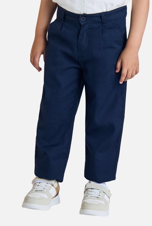 Juniors Solid Pants with Button Closure and Pockets