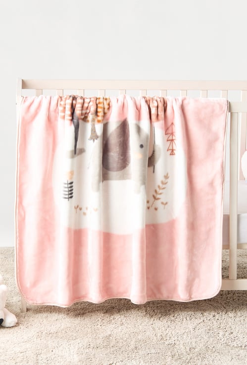 Juniors Elephant Print Large Raschel Blanket - 100x140 cm