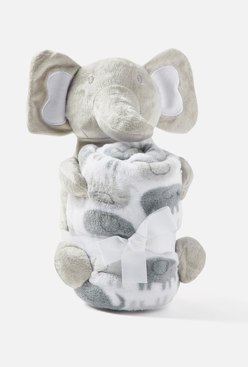 Juniors Elephant Print Towel and Soft Toy