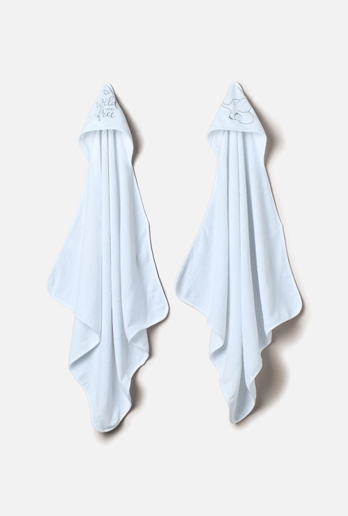 Juniors 2-Piece Embroidered Hooded Towel Set - 80x80 cm