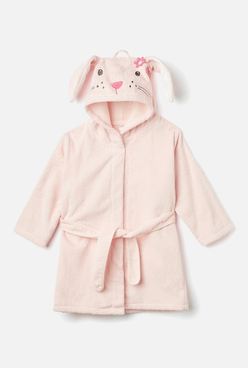 Juniors Bunny Hooded Bath Robe with Tie-Up Belt