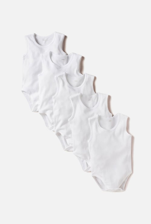 Solid Organic Bodysuit with Round Neck - Set of 5