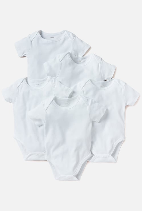 Solid Organic Bodysuit with Round Neck - Set of 5