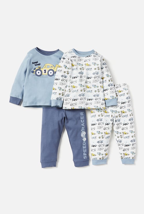 Juniors Car Print Long Sleeves T-shirt and Pyjamas - Set of 2