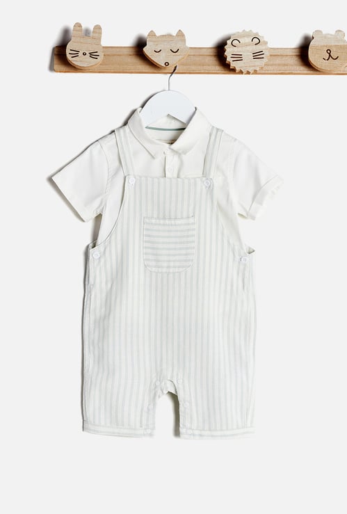 Juniors Solid Shirt and Striped Romper Set