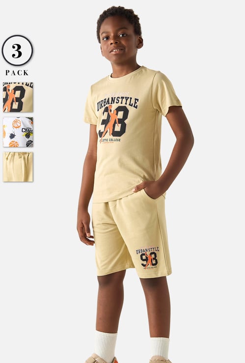 Juniors 3-Piece Printed T-shirt and Shorts Set