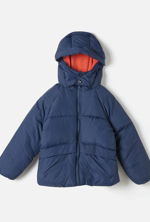 Juniors Quilted Hooded Heavy Jacket with Long Sleeves