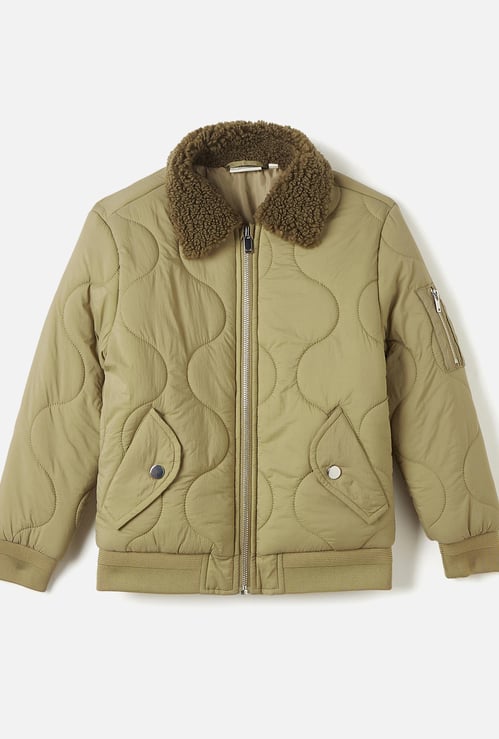 Juniors Quilted Jacket with Long Sleeves and Zip Closure