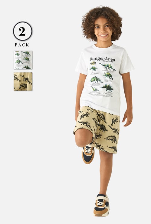 Juniors 3-Piece Dinosaur Print T-shirt and Shorts Set