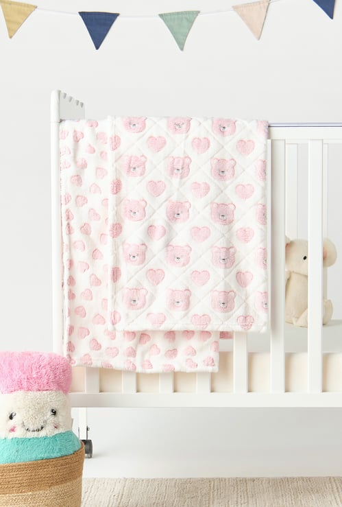 Juniors 2-Piece All-Over Bear Detail Fleece Blanket Set - 76x102 cm