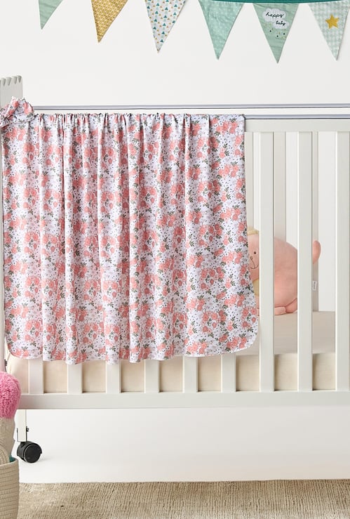 Juniors Floral Print Swaddle Blanket with Headband