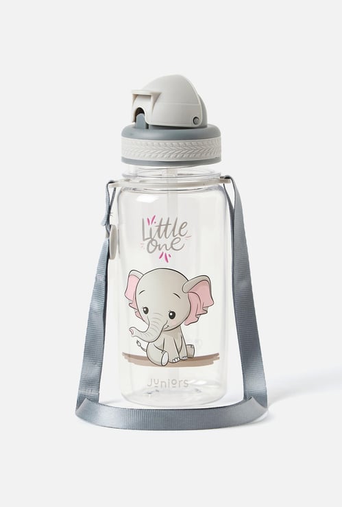 Juniors Elephant Print Sipper Water Bottle with Adjustable Strap - 350 ml