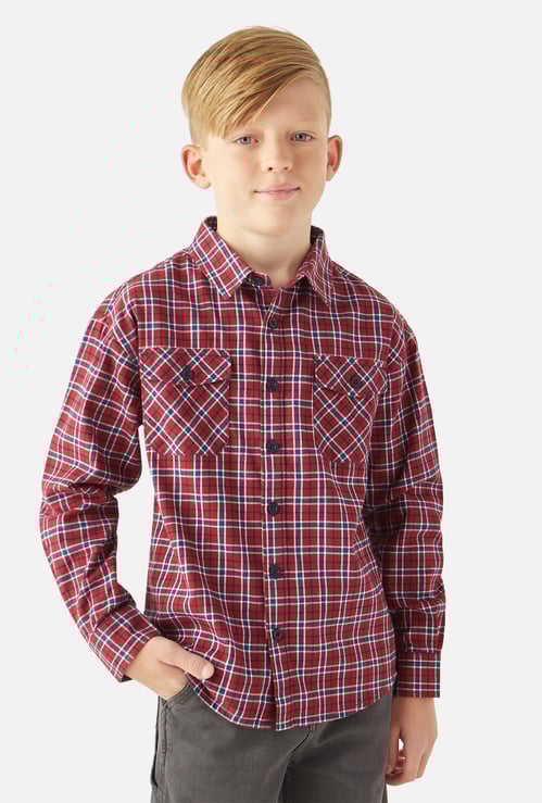 Juniors Checked Shirt with Long Sleeves and Pocket