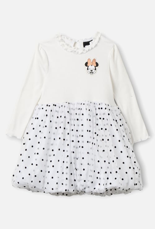 Minnie Mouse Applique A-line Dress with Long Sleeves