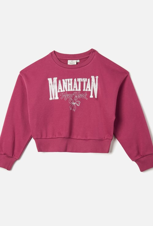 Juniors Typographic Print Pullover with Long Sleeves