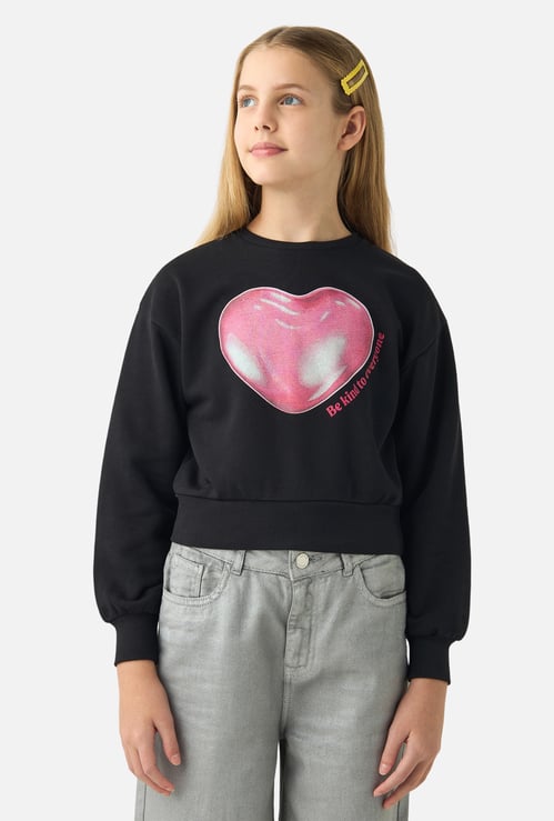 Juniors Graphic Print Sweatshirt with Long Sleeves