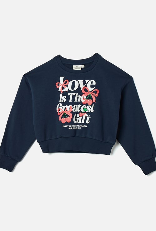 Juniors Graphic Print Sweatshirt with Crew Neck and Long Sleeves