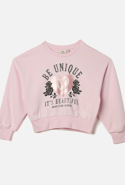 Juniors Graphic Print Sweatshirt with Crew Neck and Long Sleeves