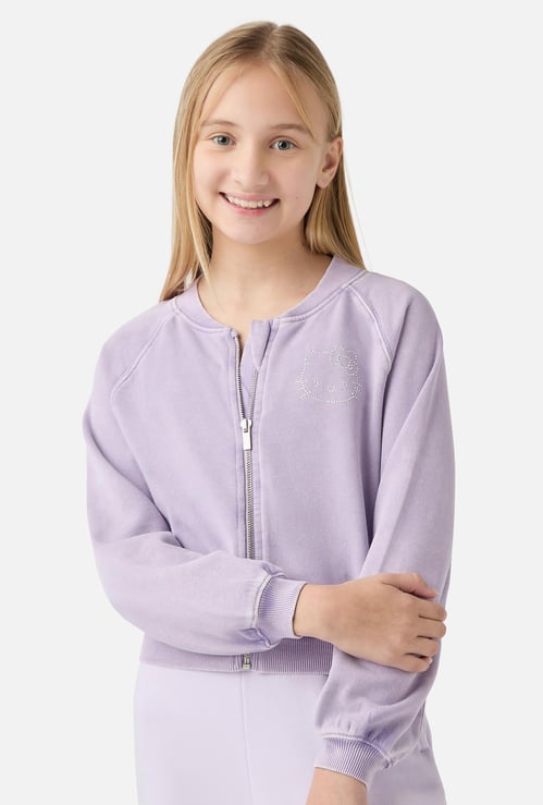 Hello Kitty Embellished Sweatshirt with Long Sleeves and Zip Closure
