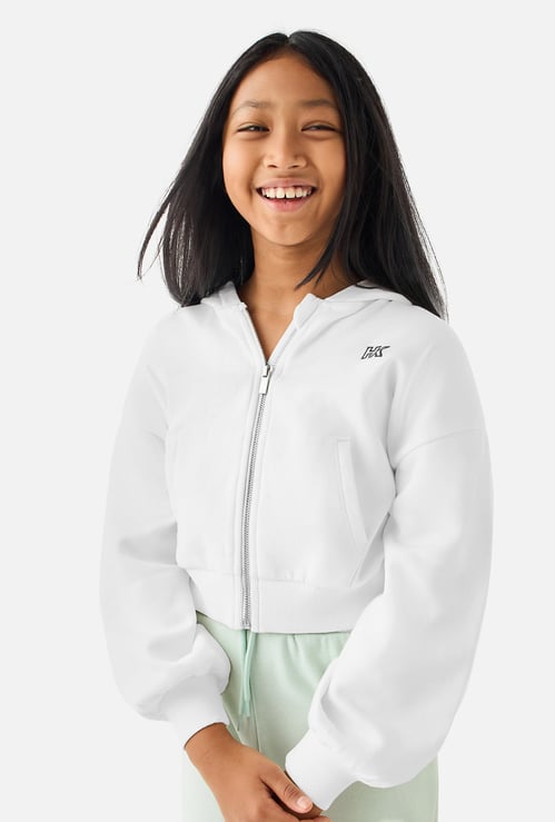 Hello Kitty Print Zip Through Hoodie with Pockets and Long