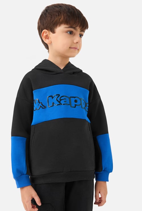 Kappa Logo Print Hooded Sweatshirt with Long Sleeves