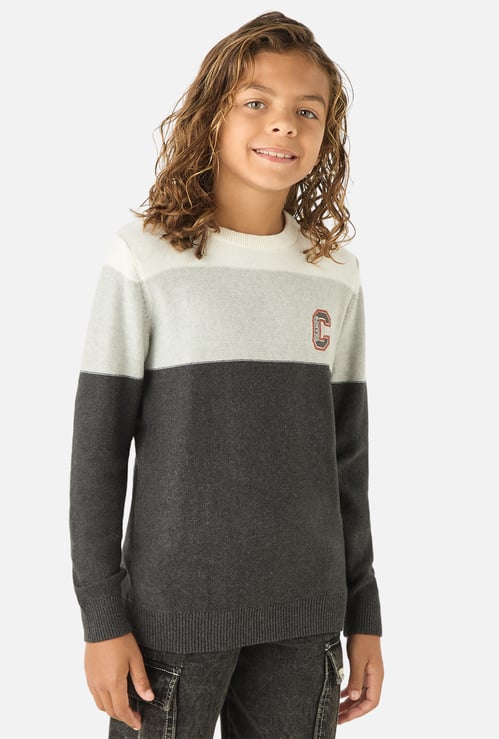Juniors Striped Pullover with Crew Neck and Long Sleeves