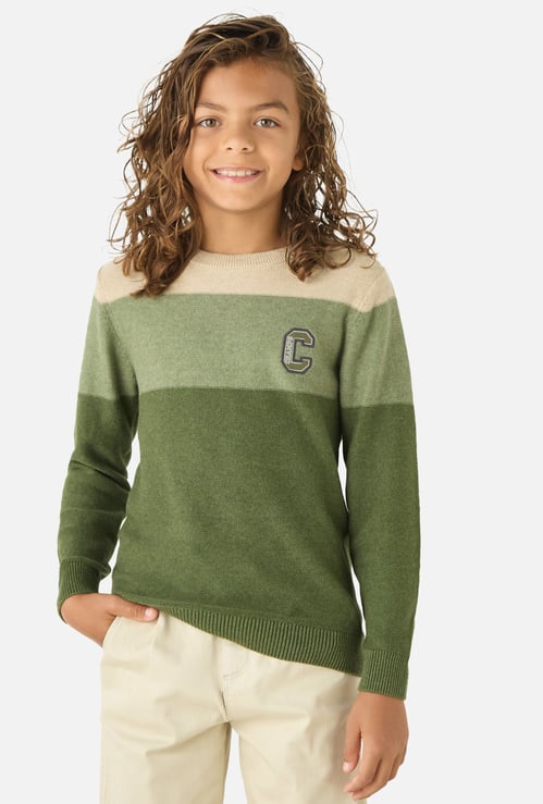 Juniors Striped Pullover with Crew Neck and Long Sleeves
