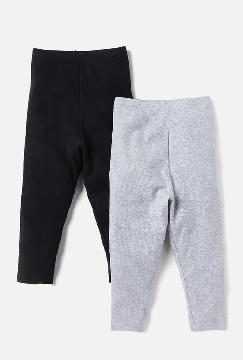 Juniors Solid Leggings with Elasticated Waist - Pack of 2