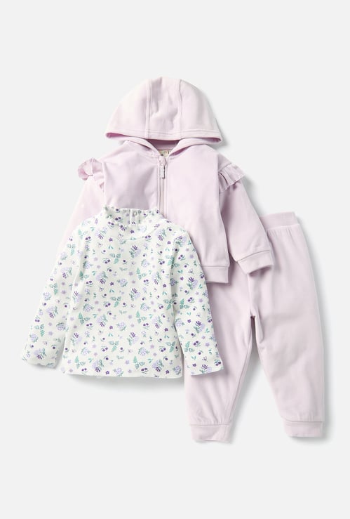 Juniors 3-Piece Printed T-shirt with Sweatshirt and Joggers Set