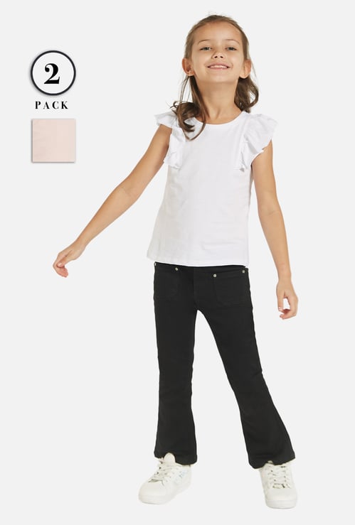 Juniors Solid Top with Ruffle Sleeves - Set of 2