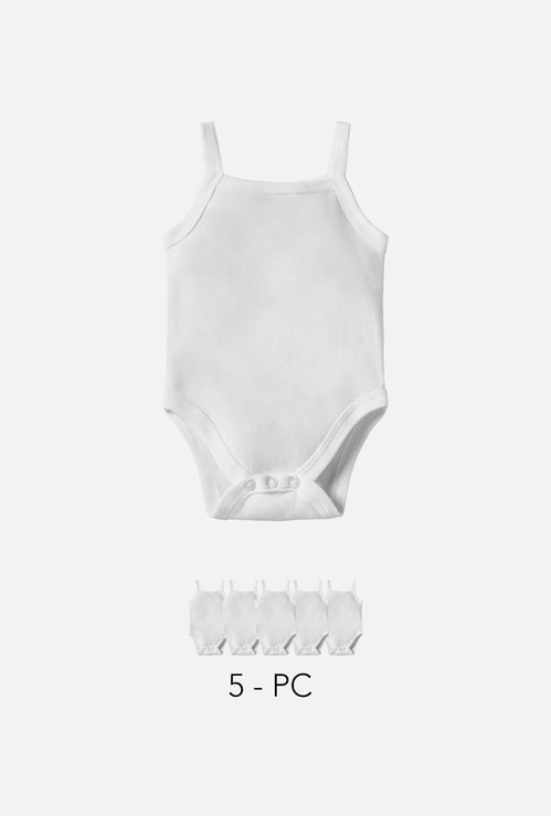 Juniors Solid Strap Sleeves Bodysuit with Snap Button Closure - Set of 10