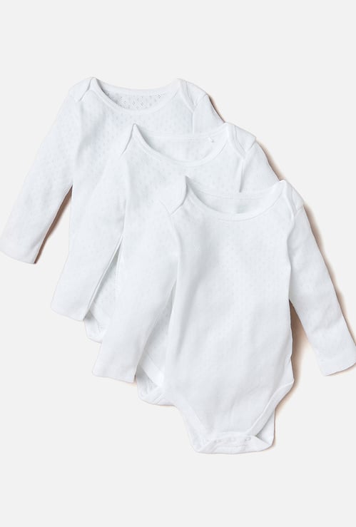 Juniors Textured Bodysuit with Long Sleeves - Set of 3