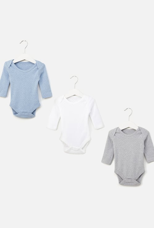 Juniors Textured Bodysuit with Crew Neck and Long Sleeves - Set of 3