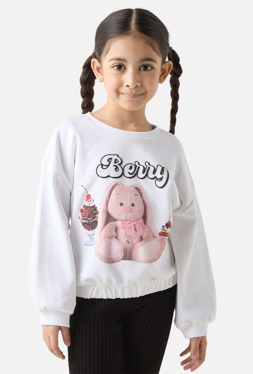 Juniors Bunny Print Sweatshirt with Crew Neck and Long Sleeves
