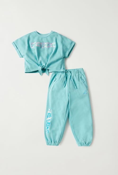 Kappa Logo Print Front Tie-Up T-shirt and Joggers Set