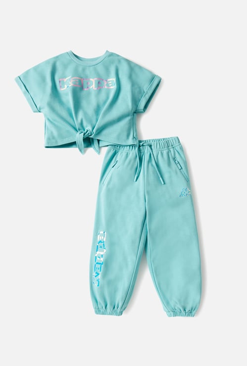 Kappa Logo Print Front Tie-Up T-shirt and Joggers Set
