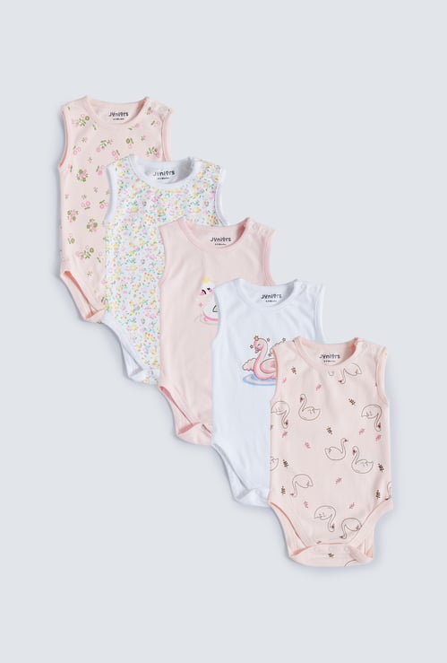 Juniors Printed Sleeveless Bodysuit - Set of 5