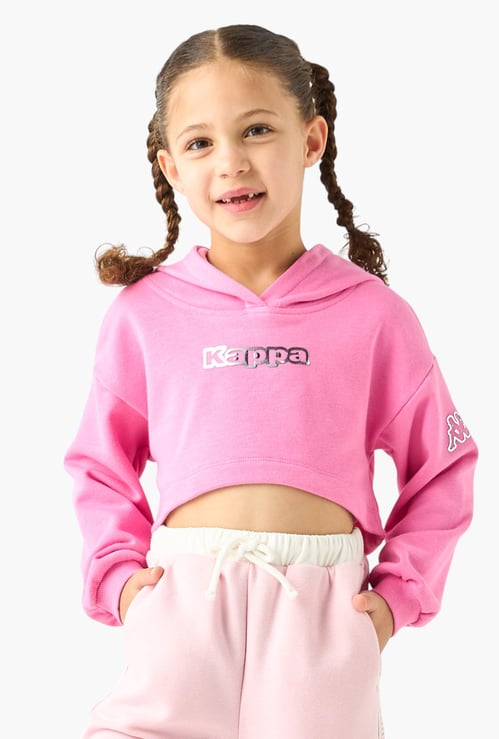 Kappa Logo Detail Cropped Hoodie T-shirt with Long Sleeves