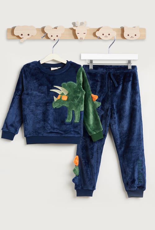 Juniors Dino Applique Sweatshirt and Pyjama Set