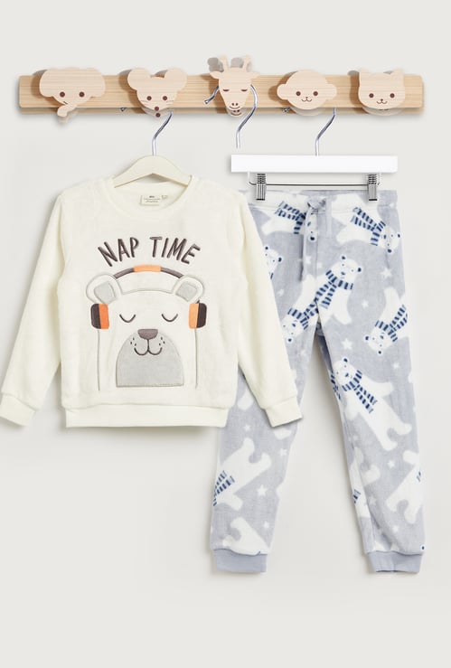 Juniors Animal Embroidered Sweatshirt and Pyjama Set